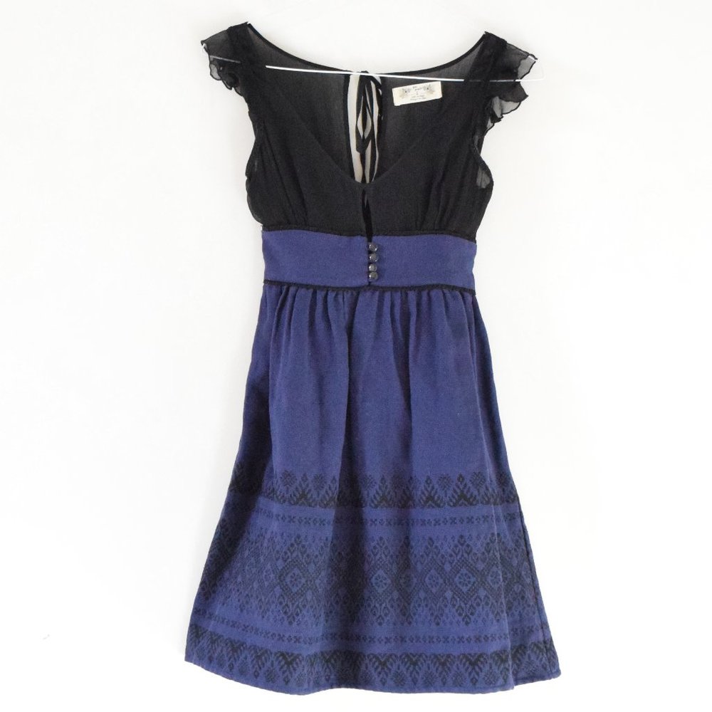 FREE PEOPLE Blue & Black Silk & Linen A-line Dress | Size XS